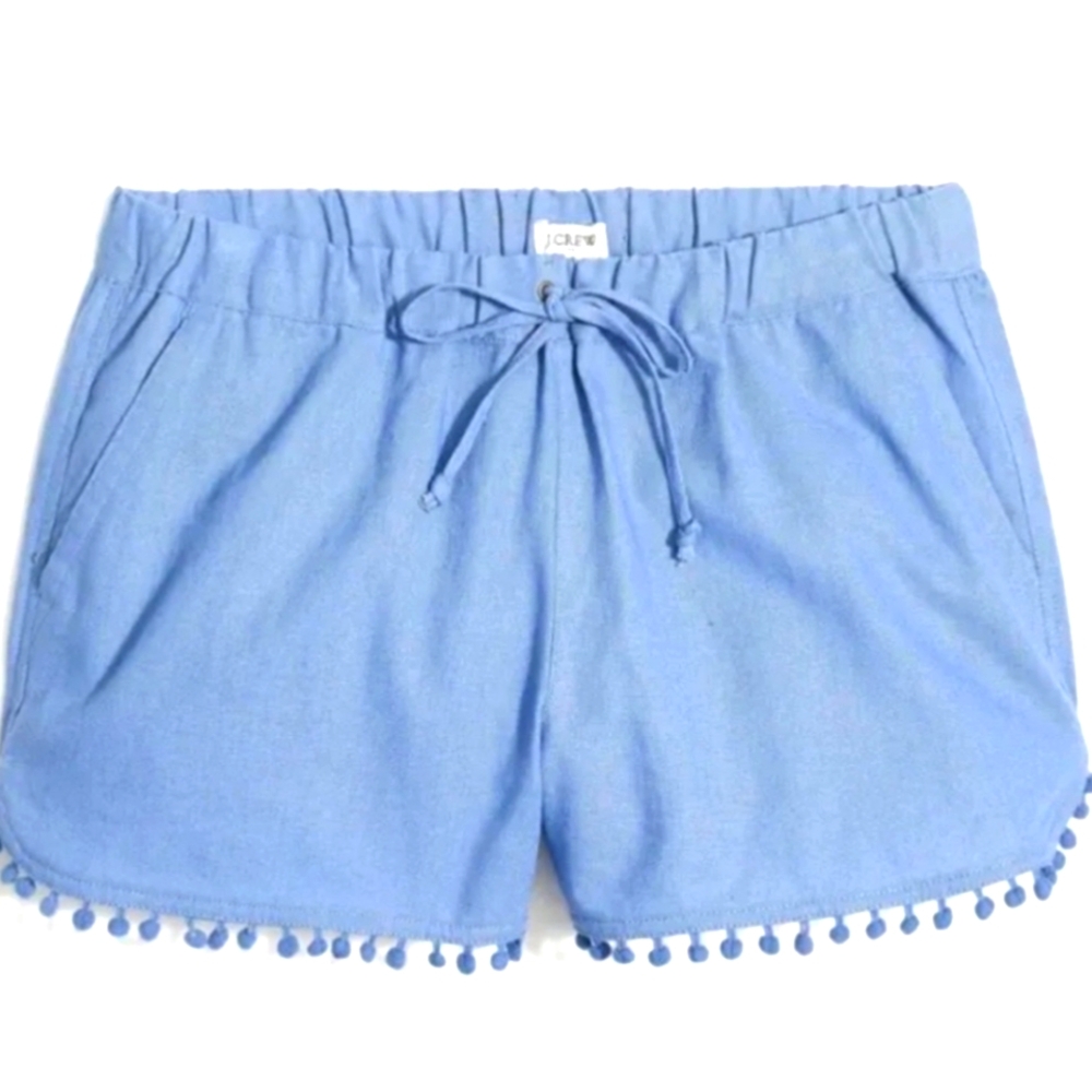 J. Crew Pom Pom Chambray Blue 3" Linen/Cotton Pocket Shorts Large